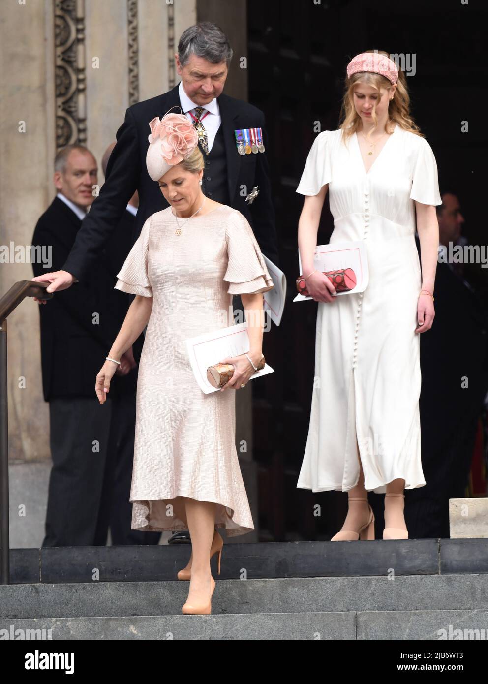 June 3rd, 2022. London, UK. Sir Timothy Laurence, Sophie Countess of Wessex and Lady Louise Windsor attending the Service of Thanksgiving to celebrate the Platinum Jubilee of Her Majesty The Queen  part of the Platinum Jubilee celebrations, St PaulÕs Cathedral. Credit: Doug Peters/EMPICS/Alamy Live News Stock Photo