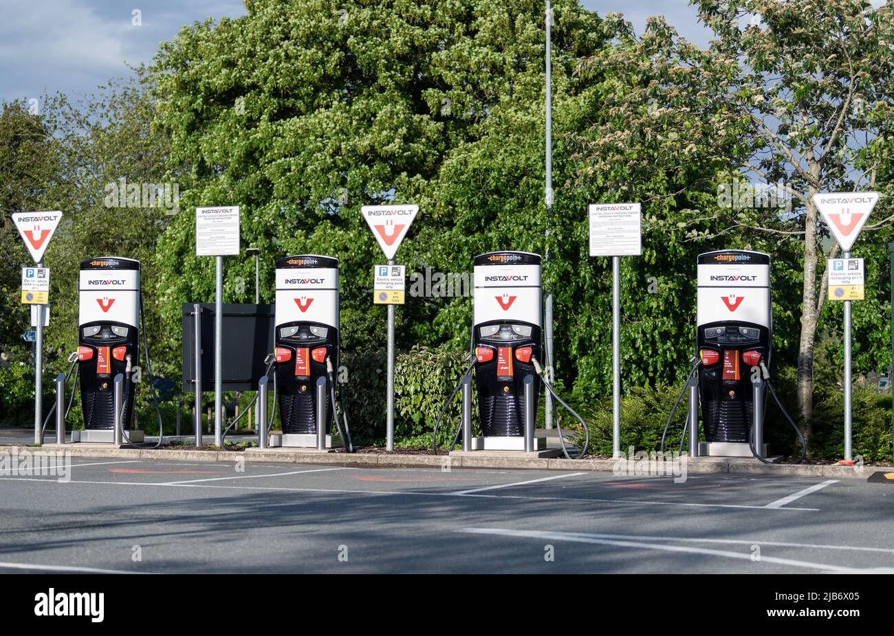 InstaVolt electric car charging points in a rural supermarket car park