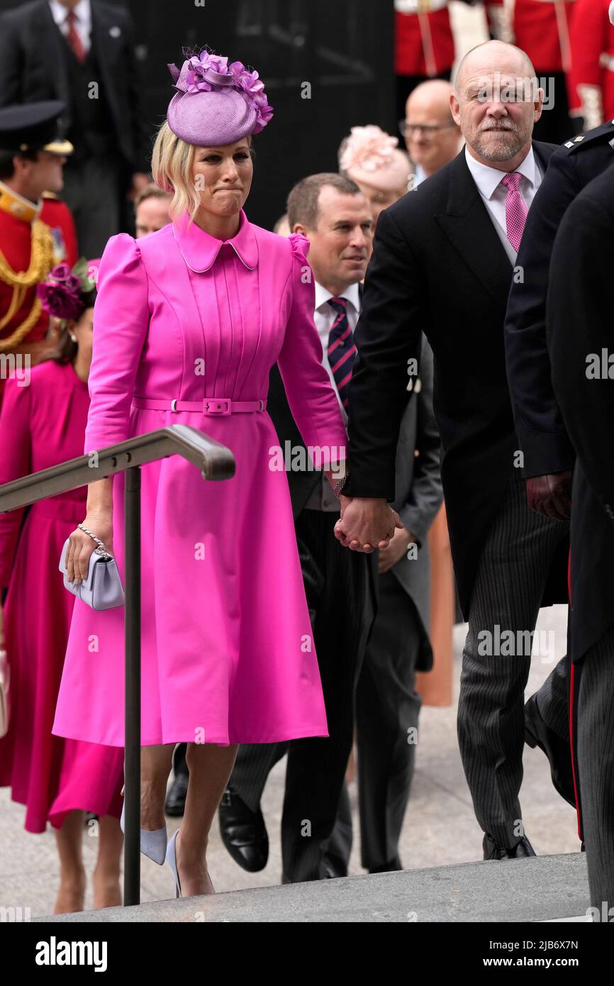 Zara Tindall and Mike Tindall at the National Service of Thanksgiving at St Paul's Cathedral, London, on day two of the Platinum Jubilee celebrations for Queen Elizabeth II. Picture date: Friday June 3, 2022. Stock Photo