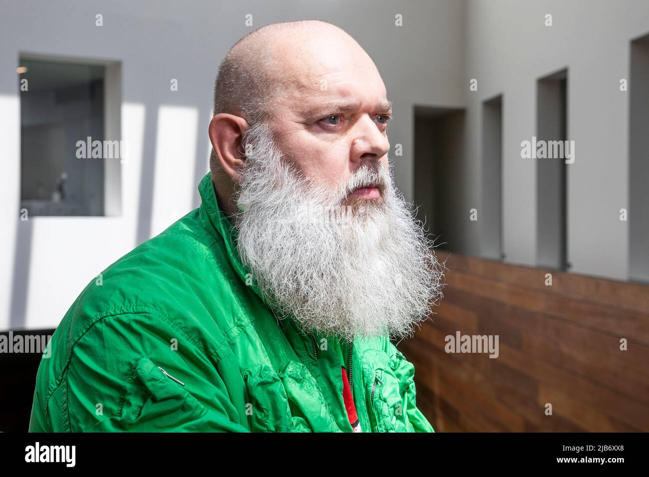 Walter Van Beirendonck, Belgian fashion designer and head of the fashion department of the Royal Academy of Fine Arts Antwerp, poses for the photographer in Antwerp on Friday 03 June 2022. BELGA PHOTO HATIM KAGHAT Stock Photo