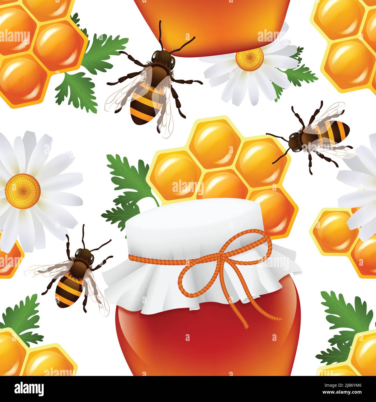 Decorative honey food jar hive bumble bee daisy seamless