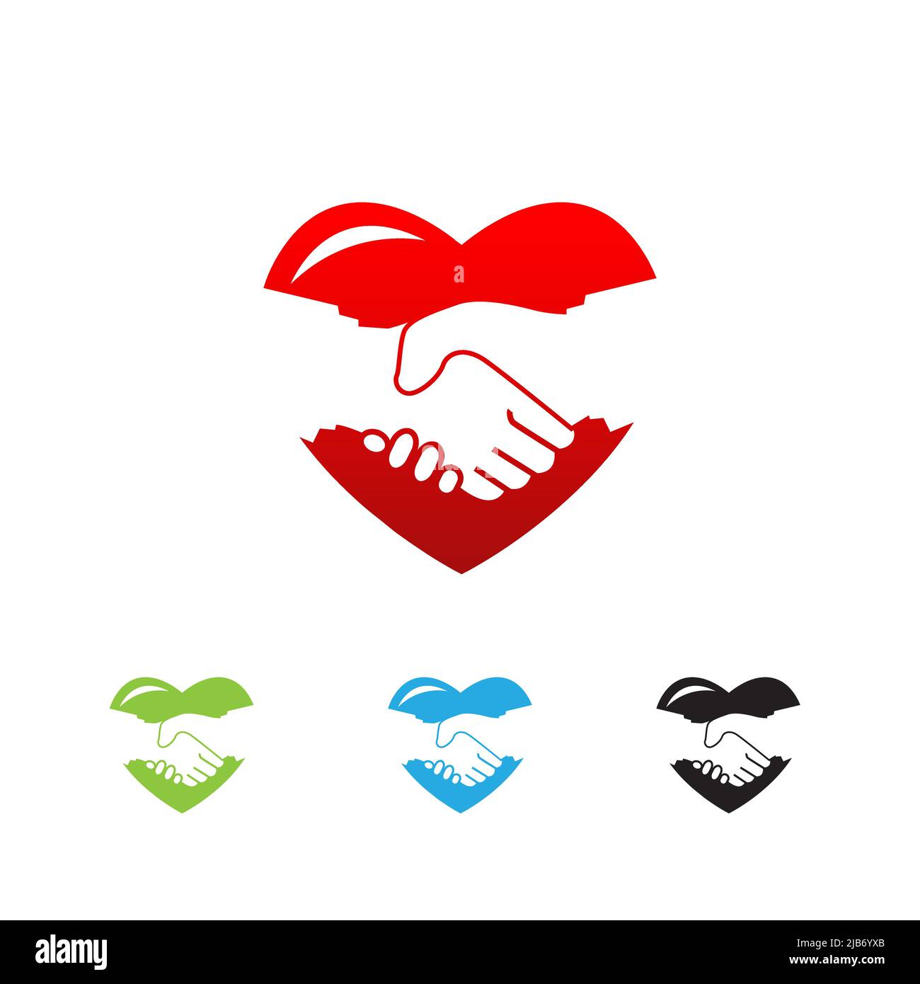 Red hands shaking with heart Logo concept.EPS 10 Stock Vector