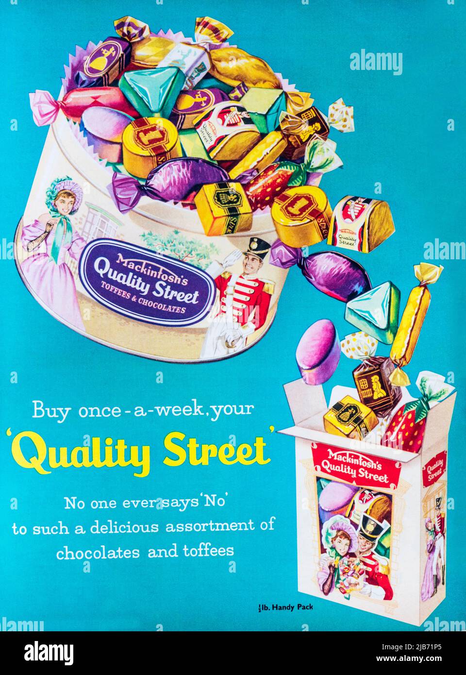 1950s magazine advertisement for Quality Street chocolates. Stock Photo