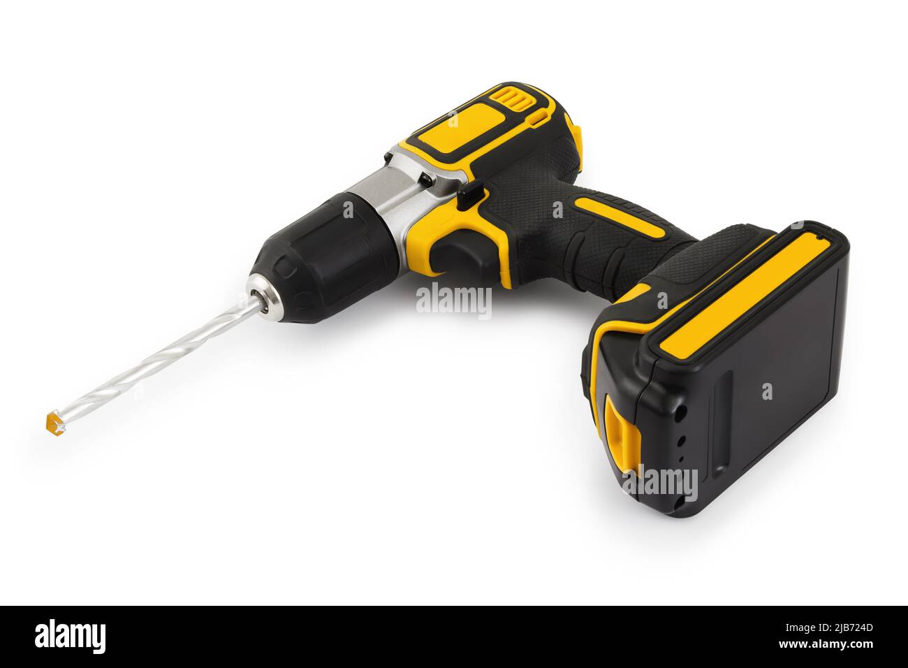 cordless battery screwdriver drill with wall bit, colored black and