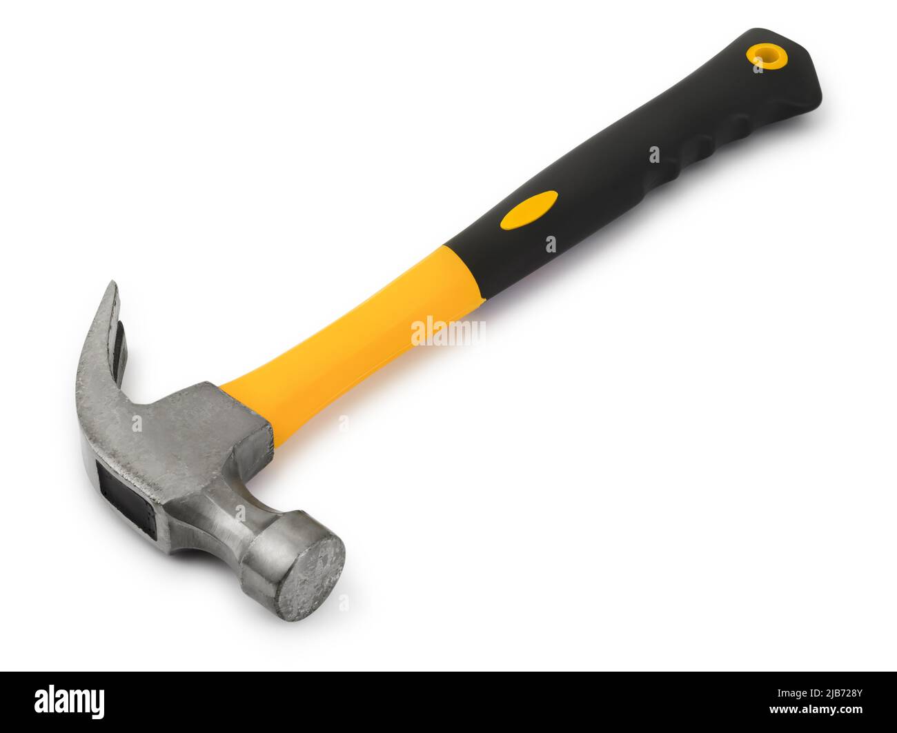 carpenter hammer with black and yellow handle isolated on white