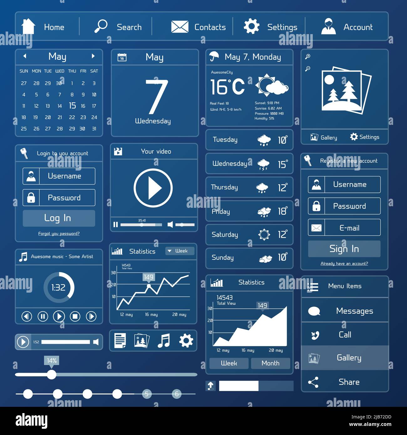 Flat user interface design template page menu and layout vector ...