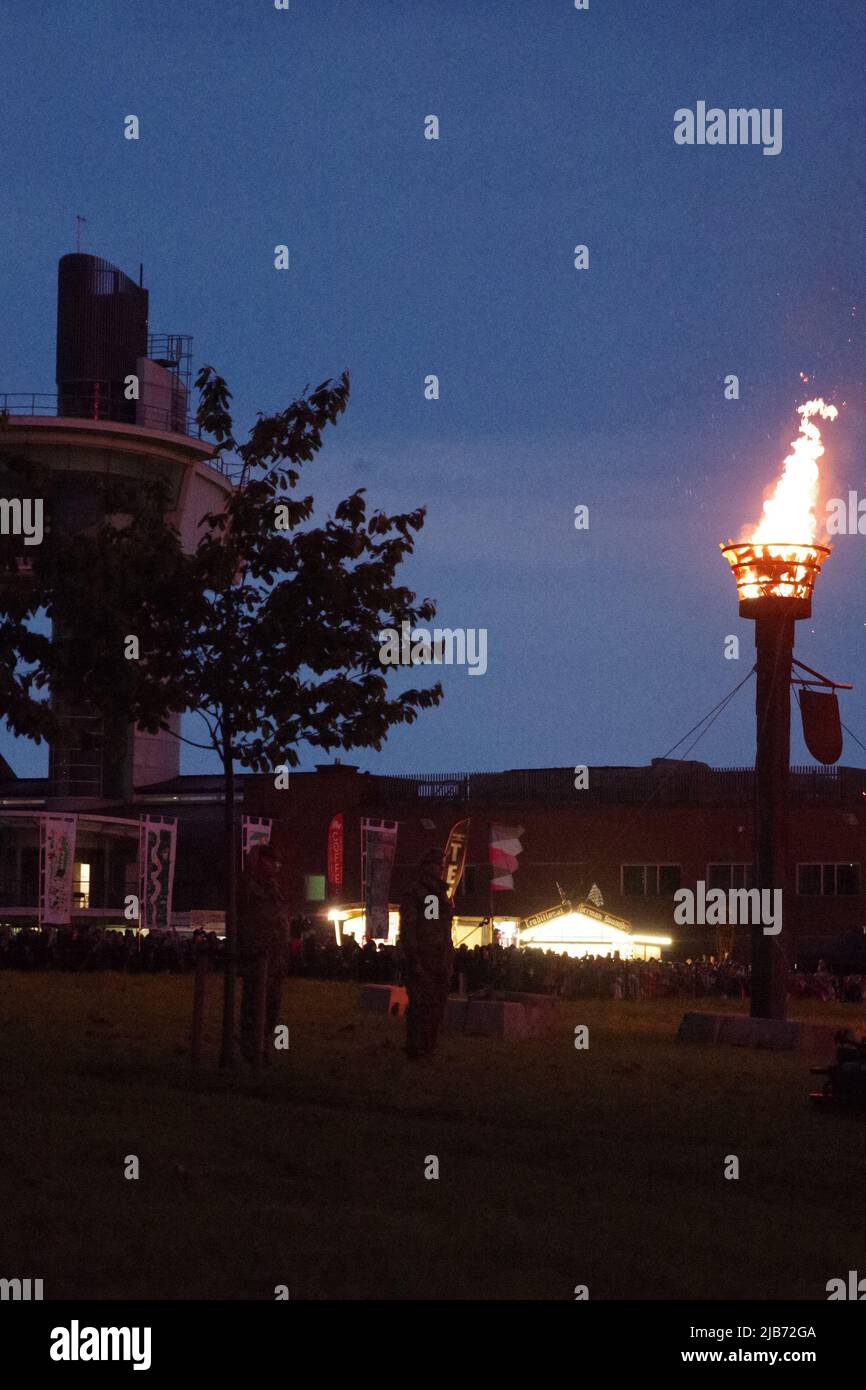 Wallsend, England, 2 June 2022. North Tyneside's beacons are lit at