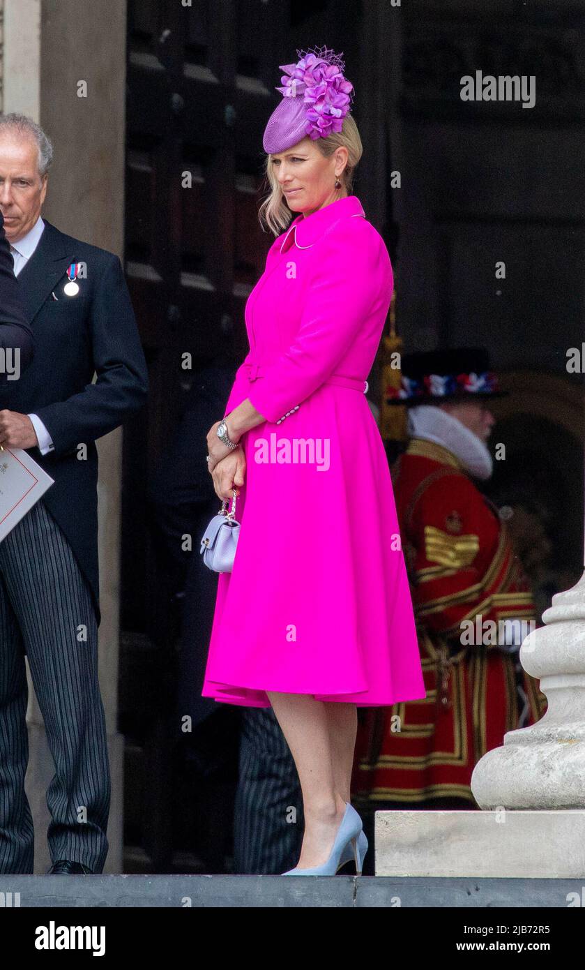 Zara Phillips leave at the St Pauls Cathedral in London, on June 03, 2022,  after attended the Service for The National Service of Thanksgiving to  Celebrate the Platinum Jubilee of Her Majesty