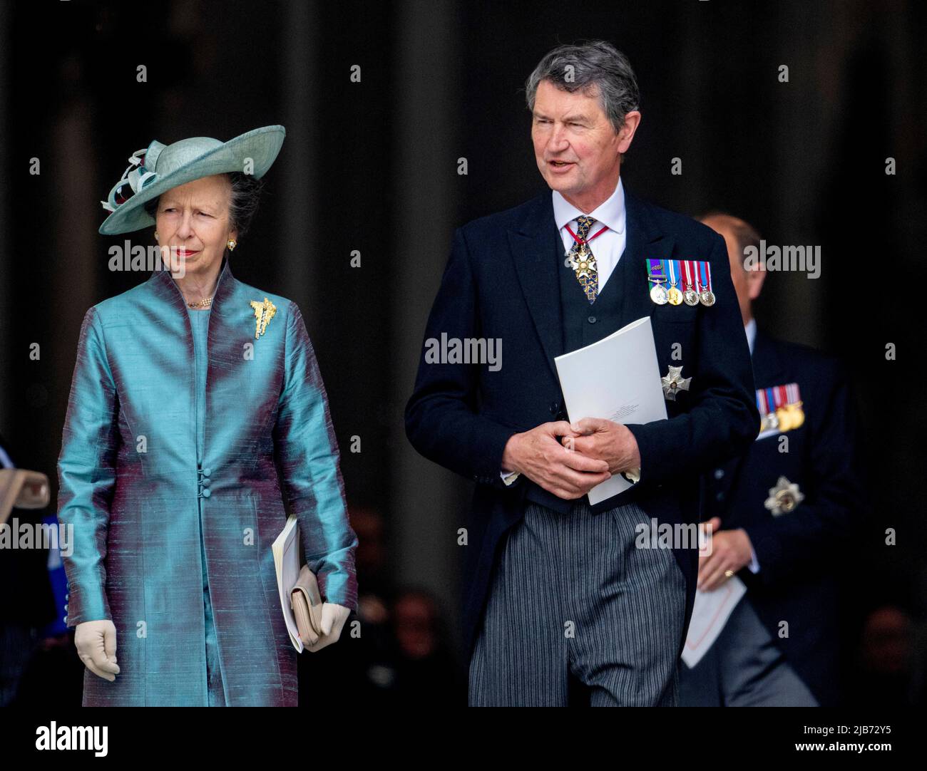 Princess Anne and Sir Timothy Laurence leave at the St Pauls Cathedral in London, on June 03, 2022, after attended the Service for The National Service of Thanksgiving to Celebrate the Platinum Jubilee of Her Majesty The Queen Albert Nieboer/Netherlands OUT/Point de Vue OUT Stock Photo