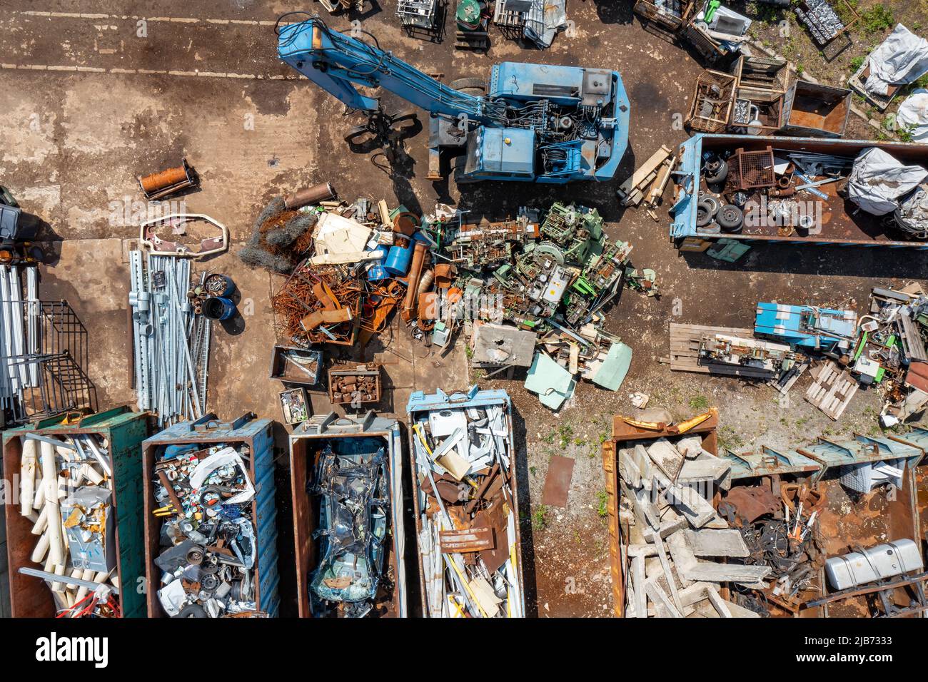 Aerial view of Scrap Storage. Industrial Background. Straw Recycling. Stock Photo