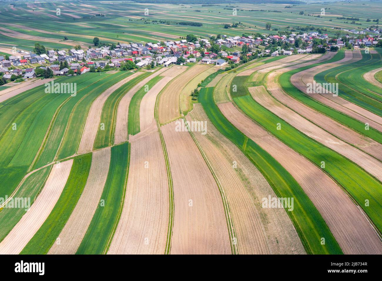 Poland Lesser Voivodeship. Aerial view of village near Krakow, southern Poland. Europe. Stock Photo