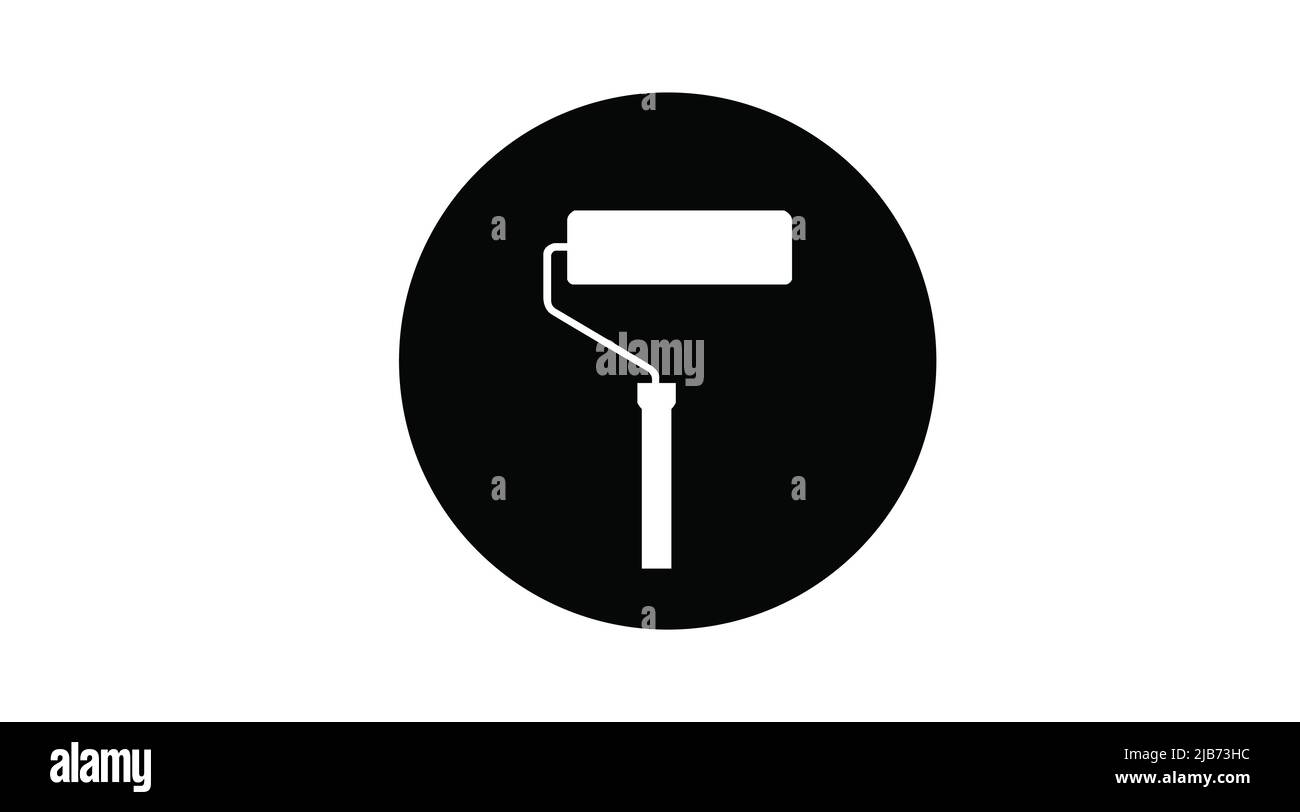 Black paint roller icon on white background. Vector isolated ...