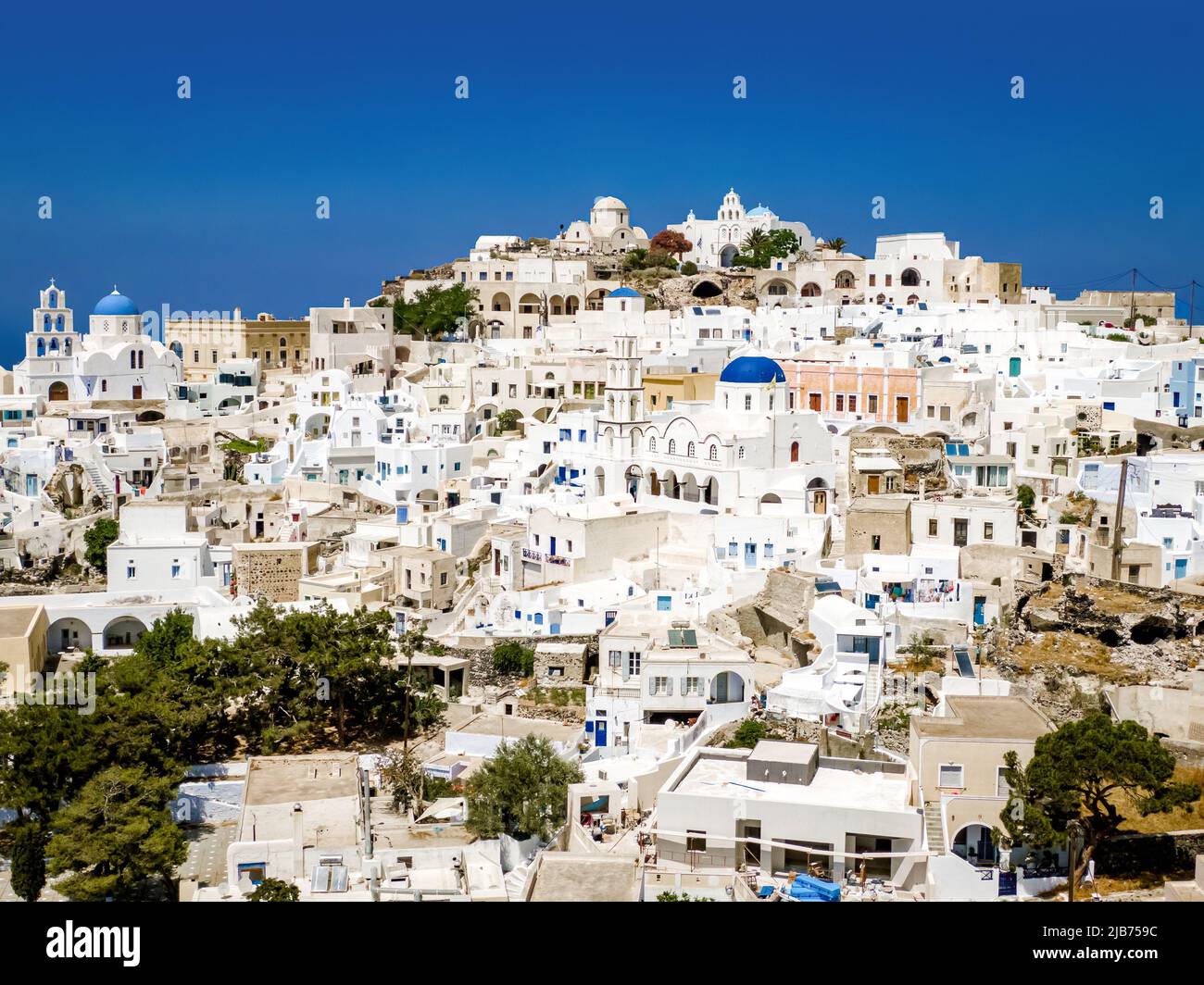 Aerial view of Greek village with white houses. Pyrgos Kallistis