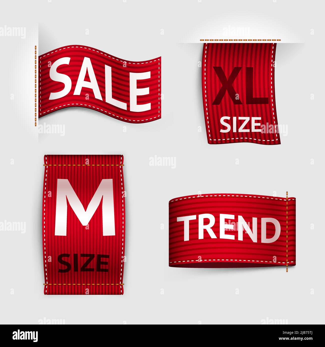 Clothing size trend sale red label ribbon set isolated vector
