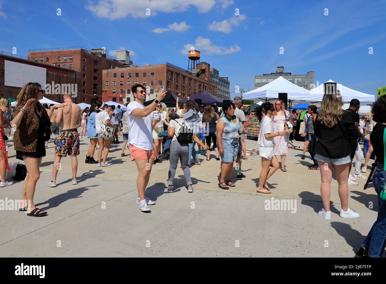 People dancing at the Hot Honey Sundays outdoor dance party in