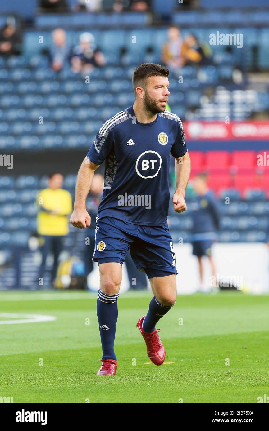 Grant Hanley, Scottish international football player, at a training session at Hampden park, Glasgow, Scotland, UK Stock Photo