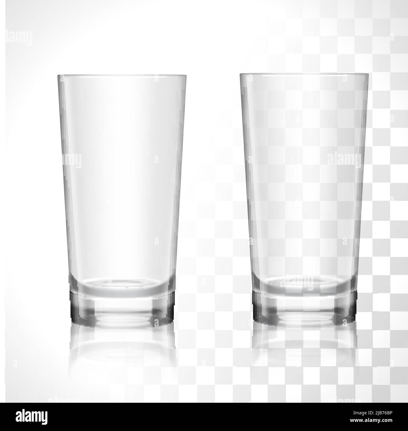 Empty transparent water drinking glasses isolated vector illustration