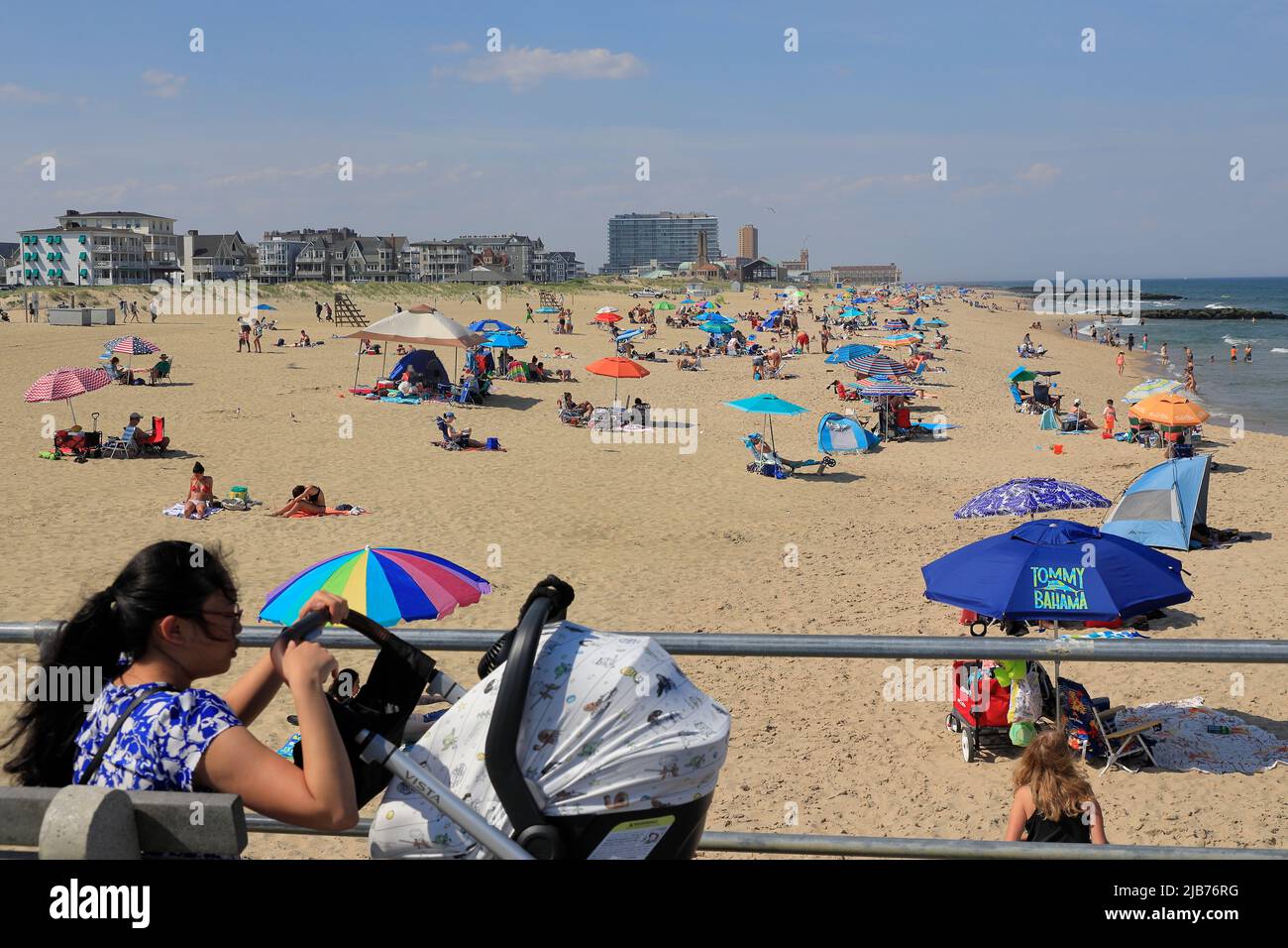 Ocean Grove Beach with beach goers in a early summer weekend.Ocean Grove.New Jersey.USA Stock Photo