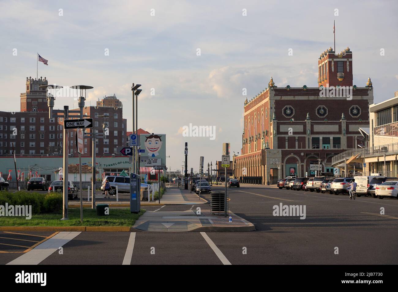 Ocean Avenue with Wonder Bar and  Convention Hall in the background.Asbury Park.New Jersey.USA Stock Photo