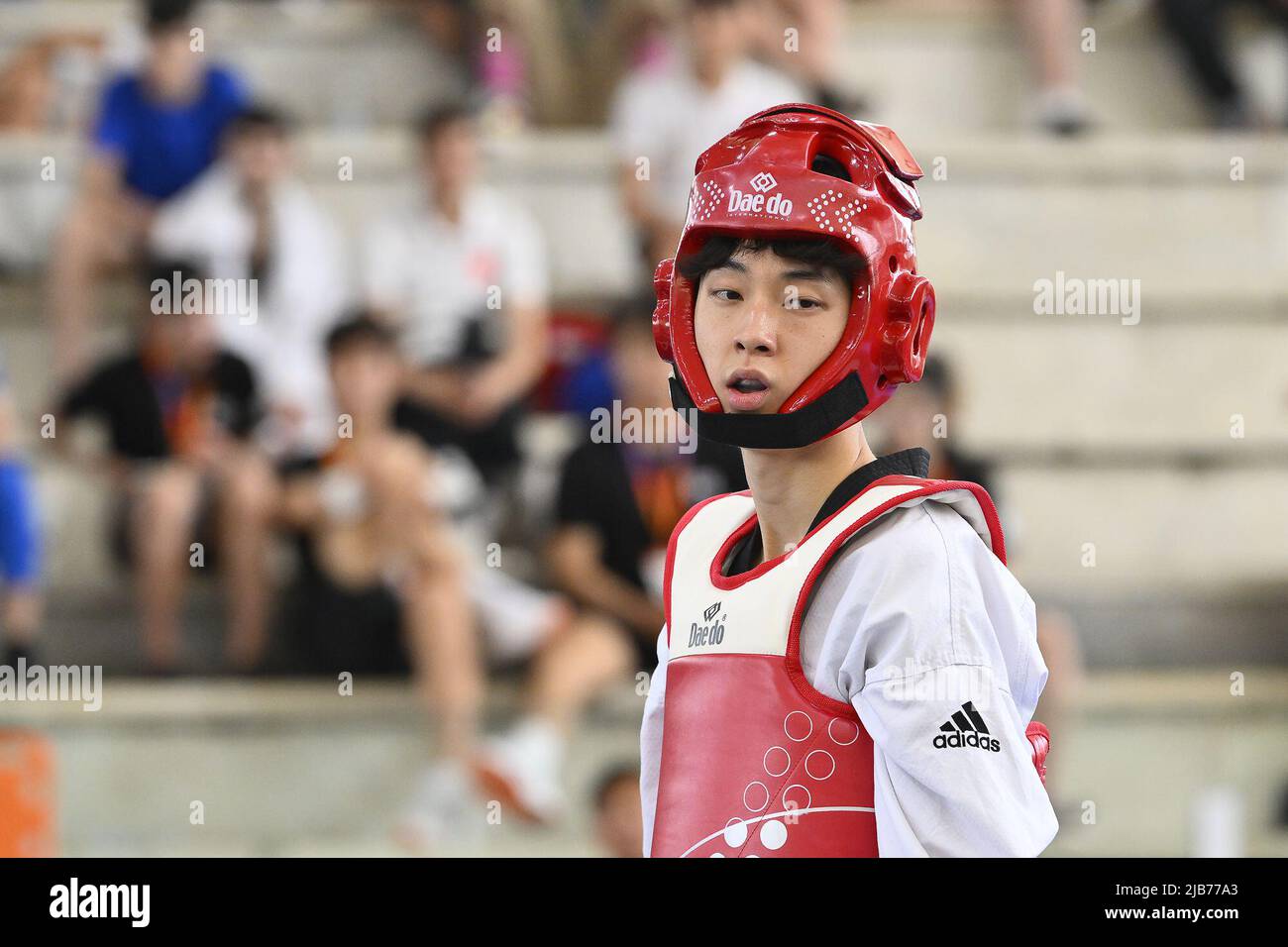 Jun JANG (KOR) during R16 round of World Taekwondo Grand Prix at Foro Italico, Nicola Pietrangeli Stadium, 3th June 2022, Rome, Italy. Stock Photo