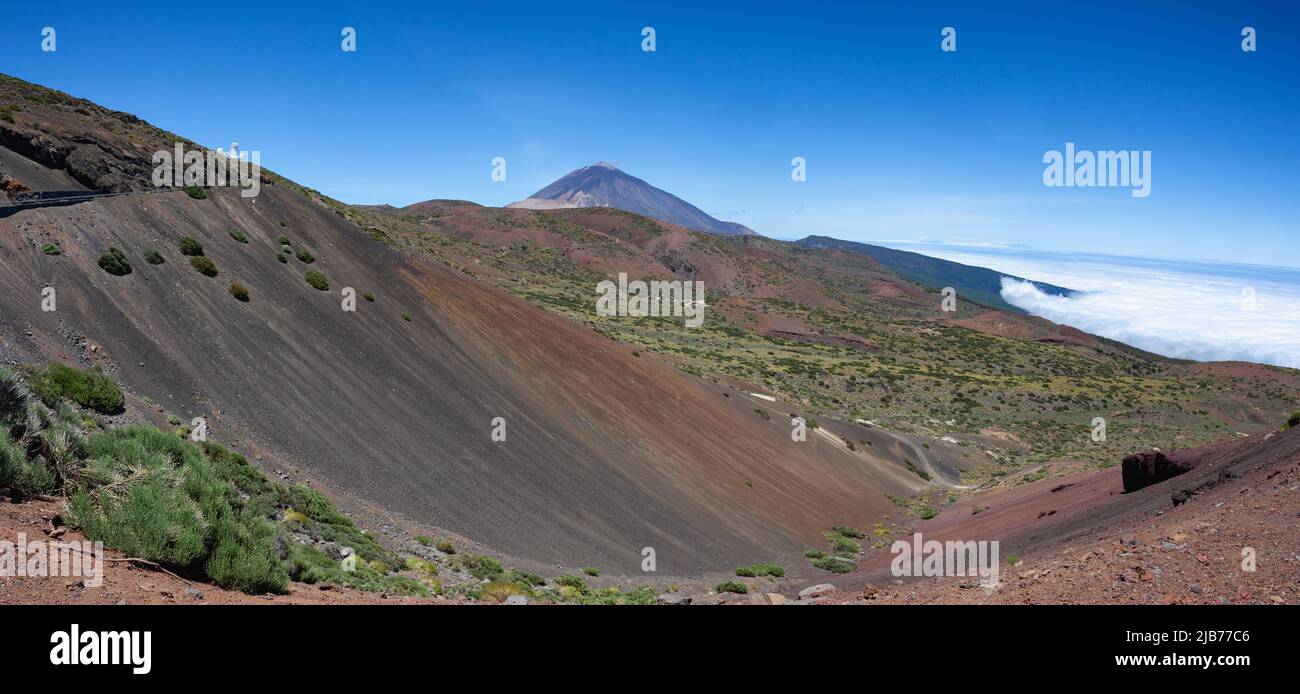Mount Teide. It is a volcano on Tenerife in the Canary Islands, Spain. Its summit is the highest point in Spain and the highest point above sea level Stock Photo