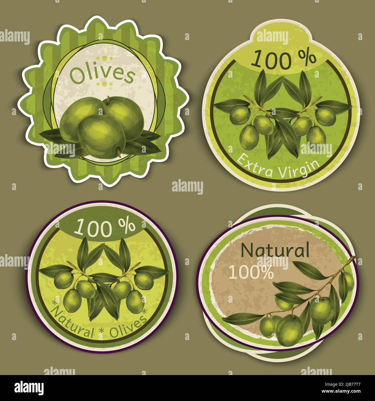 Organic natural food extra virgin olive oil labels set isolated vector