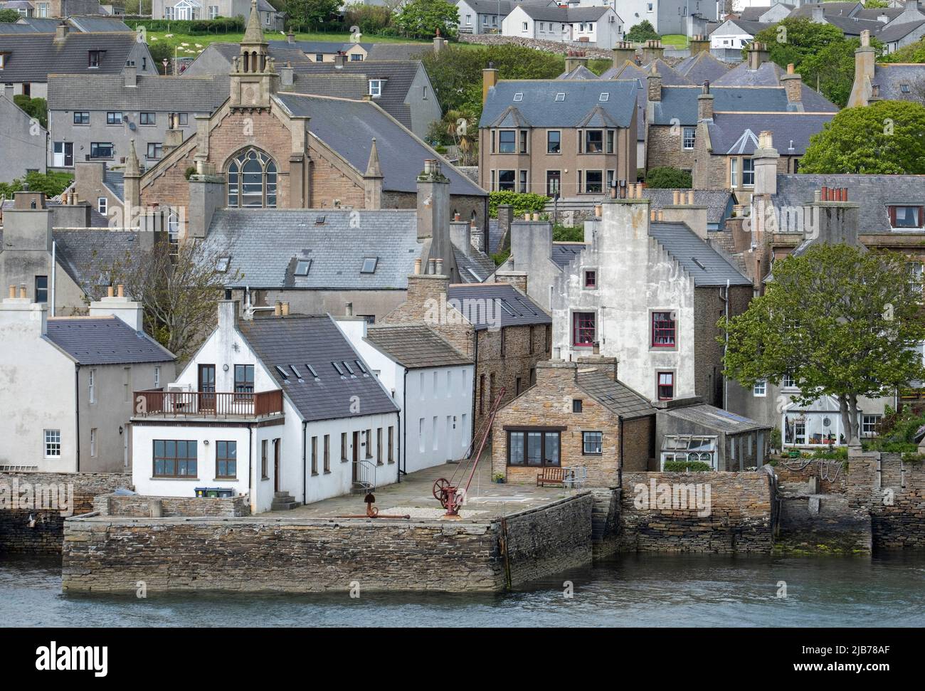 Waterfront homes in Stromness harbour, Orkney mainland, Orkney Islands, Scotland. Stock Photo