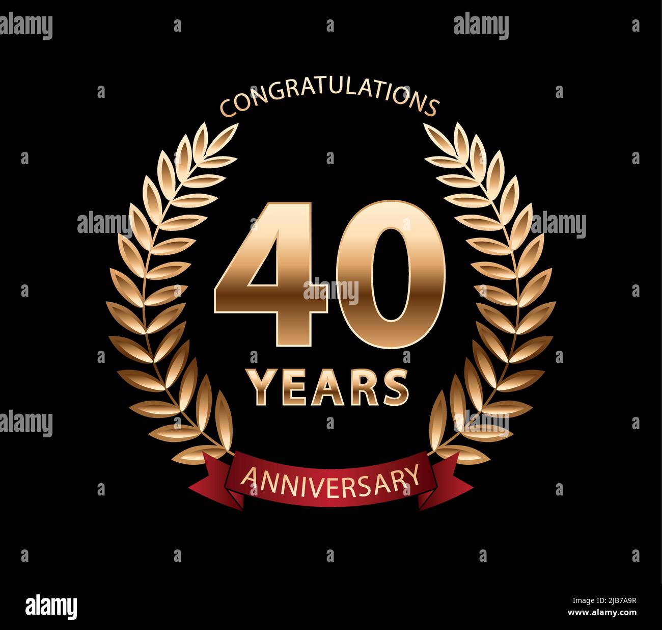 40 years anniversary golden laurel wreath. Anniversary celebration logo. Vector illustration Editable Stock Vector