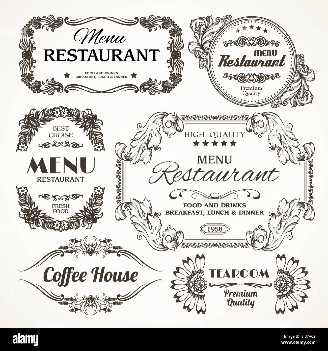 Elegant floral calligraphy retro style decoration restaurant menu ...