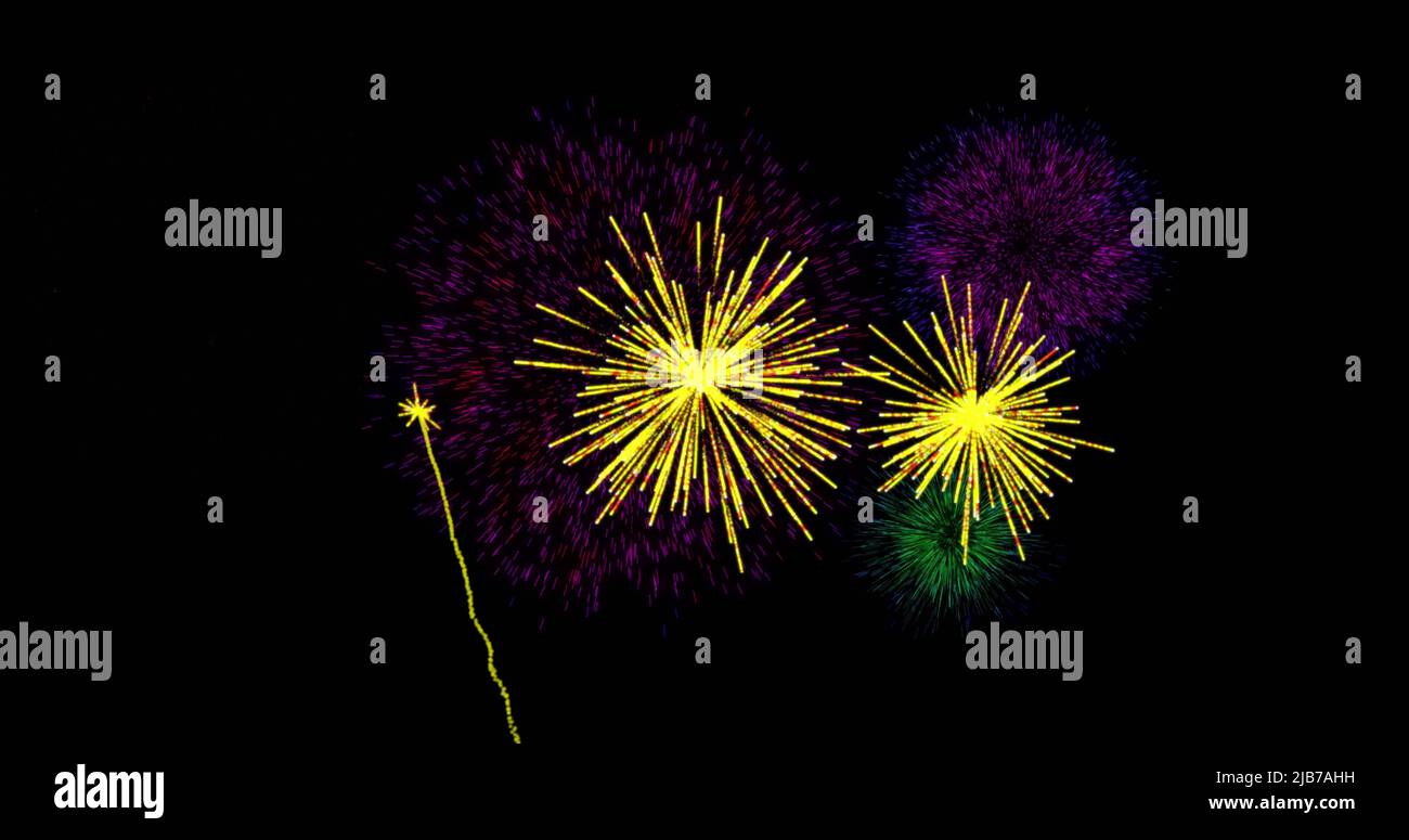 Image of colourful christmas and new year fireworks exploding in night sky Stock Photo