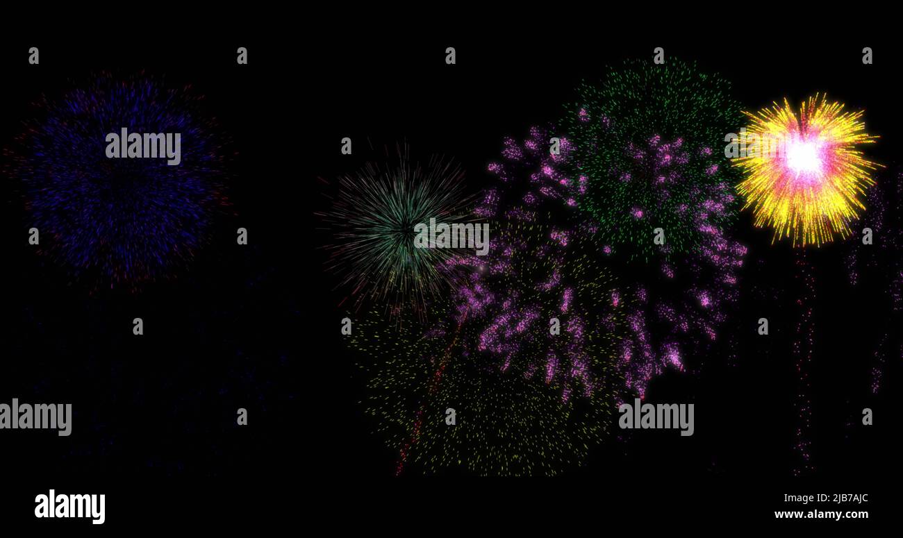 Image of colourful christmas and new year fireworks exploding in night sky Stock Photo