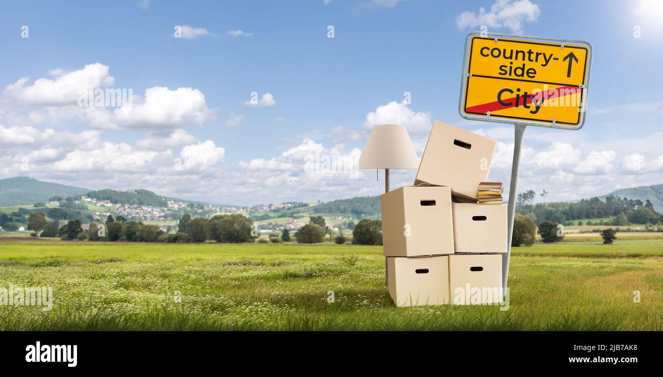 Moving from the city to the countryside Stock Photo