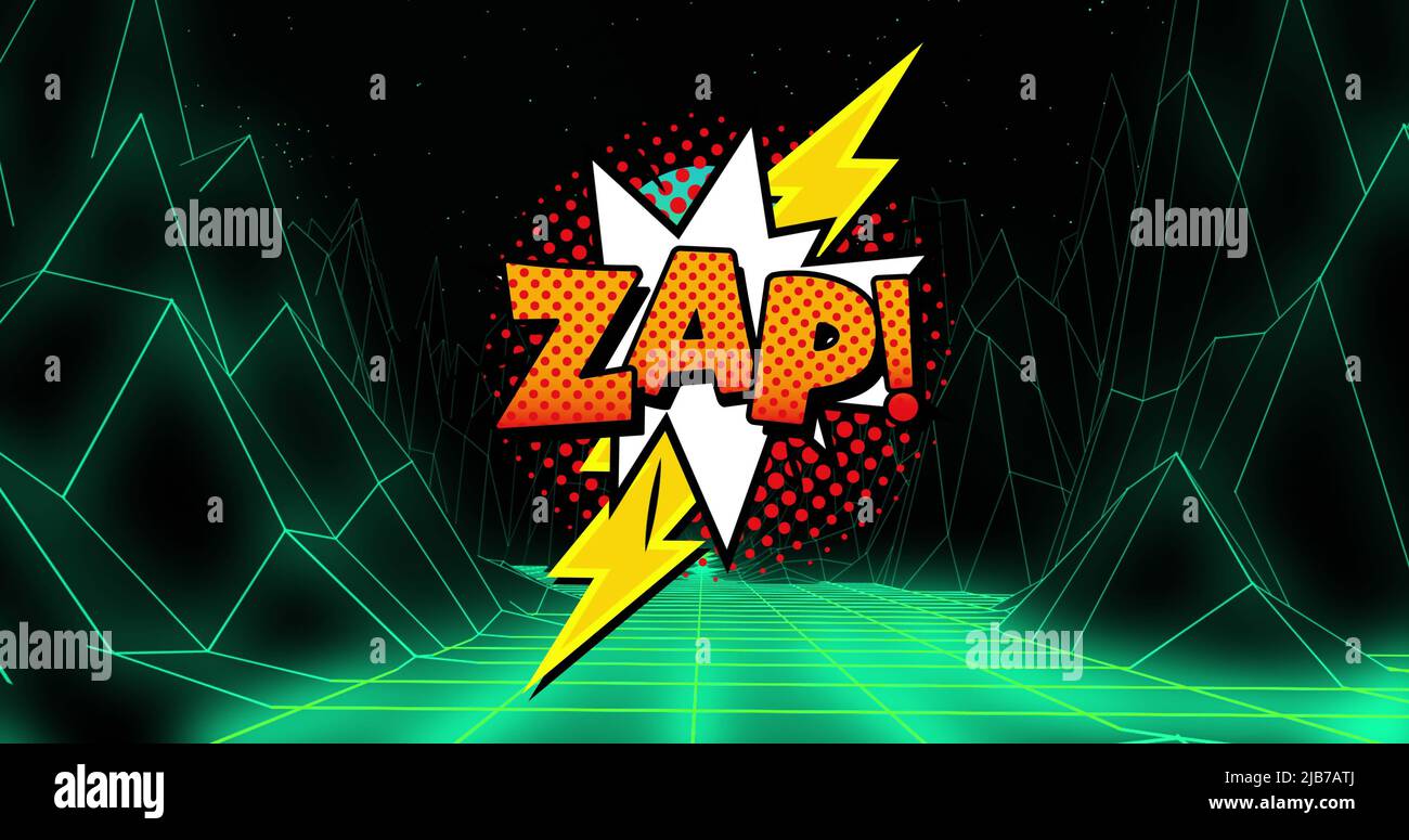 Image of zap text over digital mountains on black background Stock ...