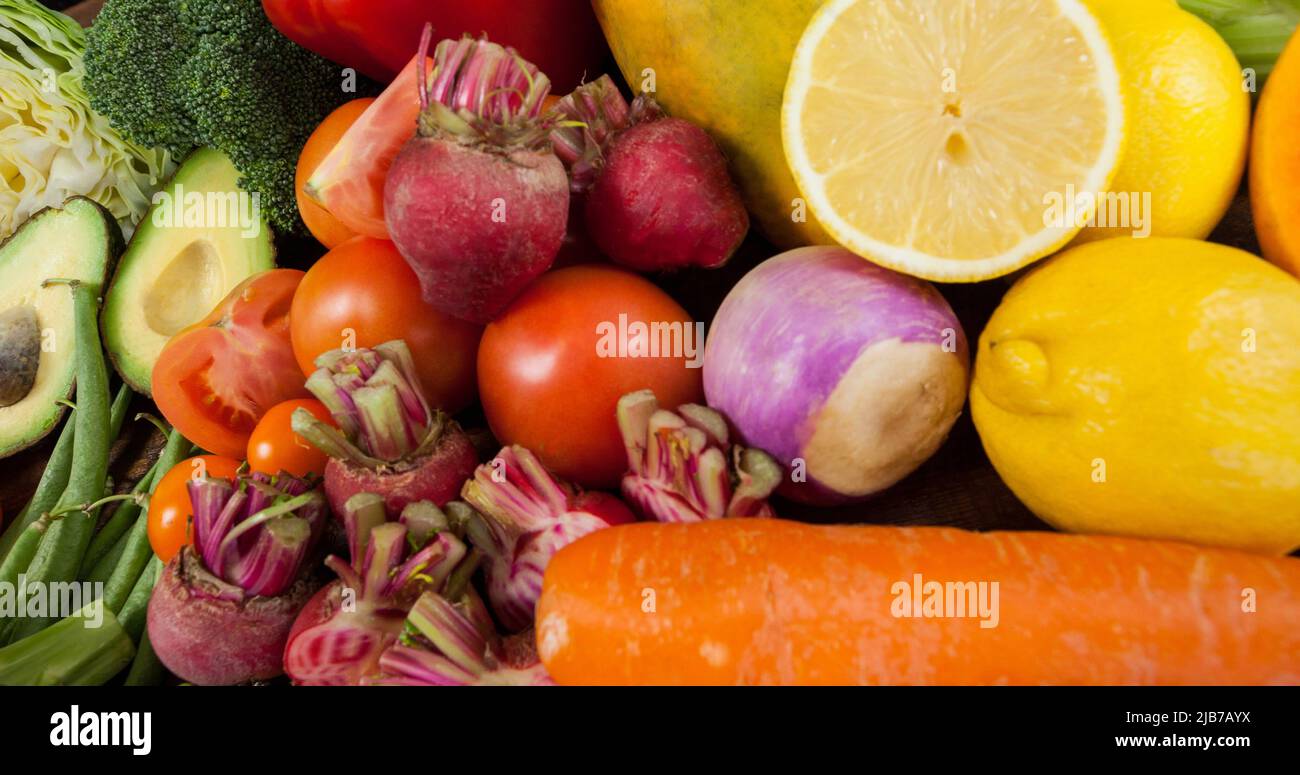 Image of fresh organic vegan food with fruit and vegetables Stock Photo ...