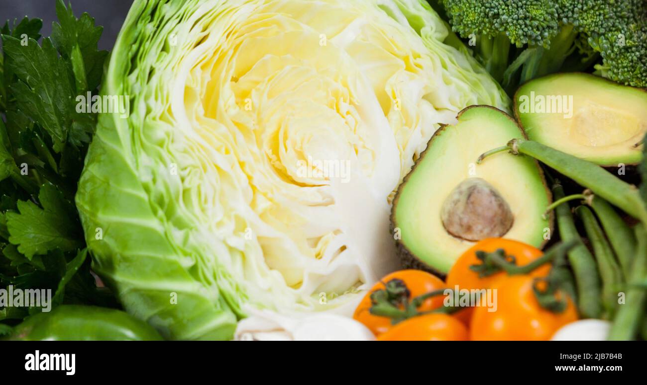 Image of fresh organic vegan food with green and orange vegetables ...