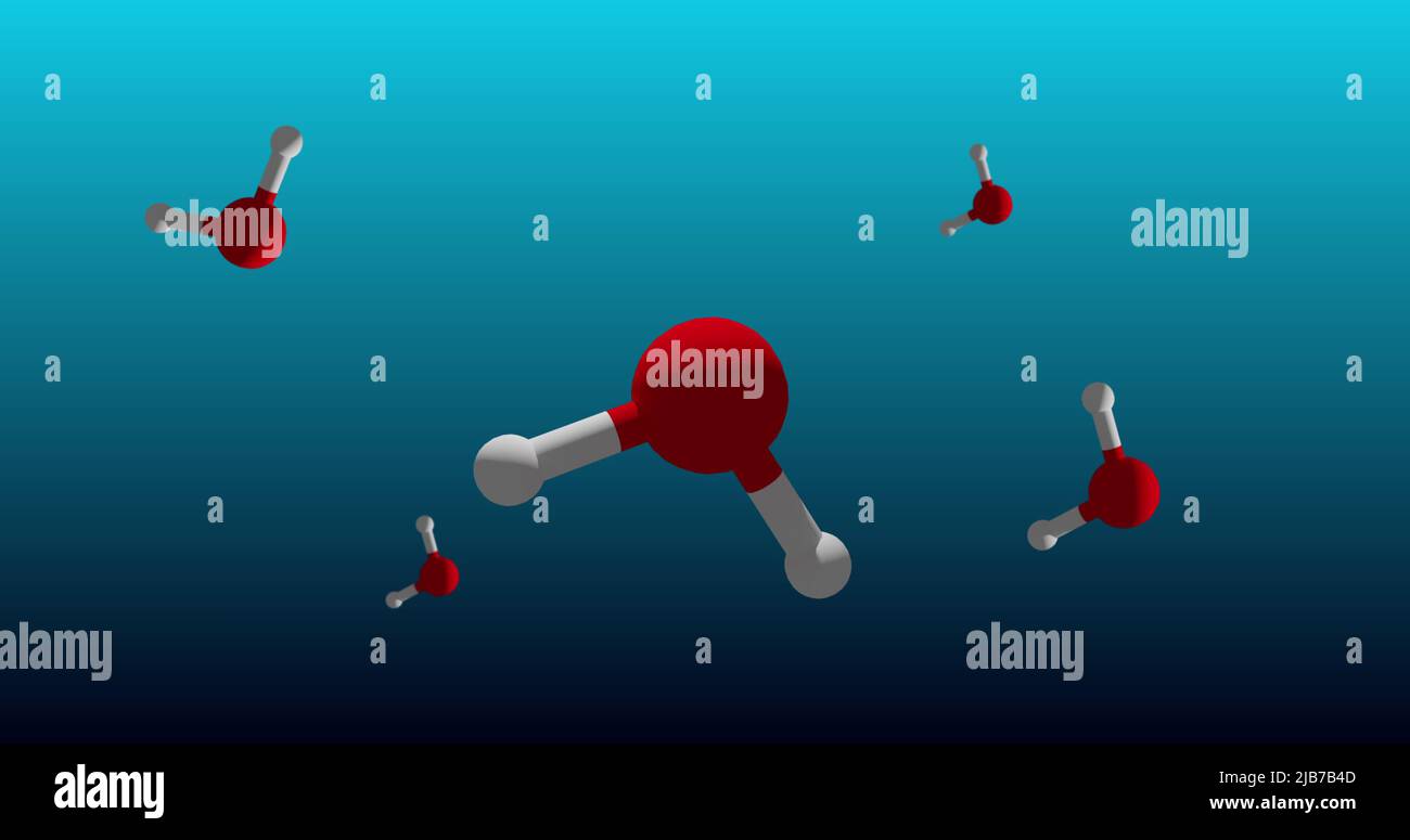 Image of molecules rotating on blue background Stock Photo