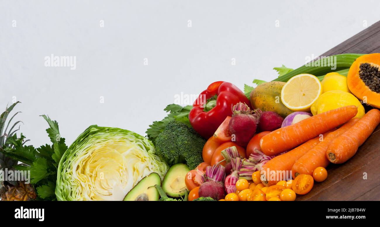 Image of fresh organic vegan food with fruit and vegetables Stock Photo ...