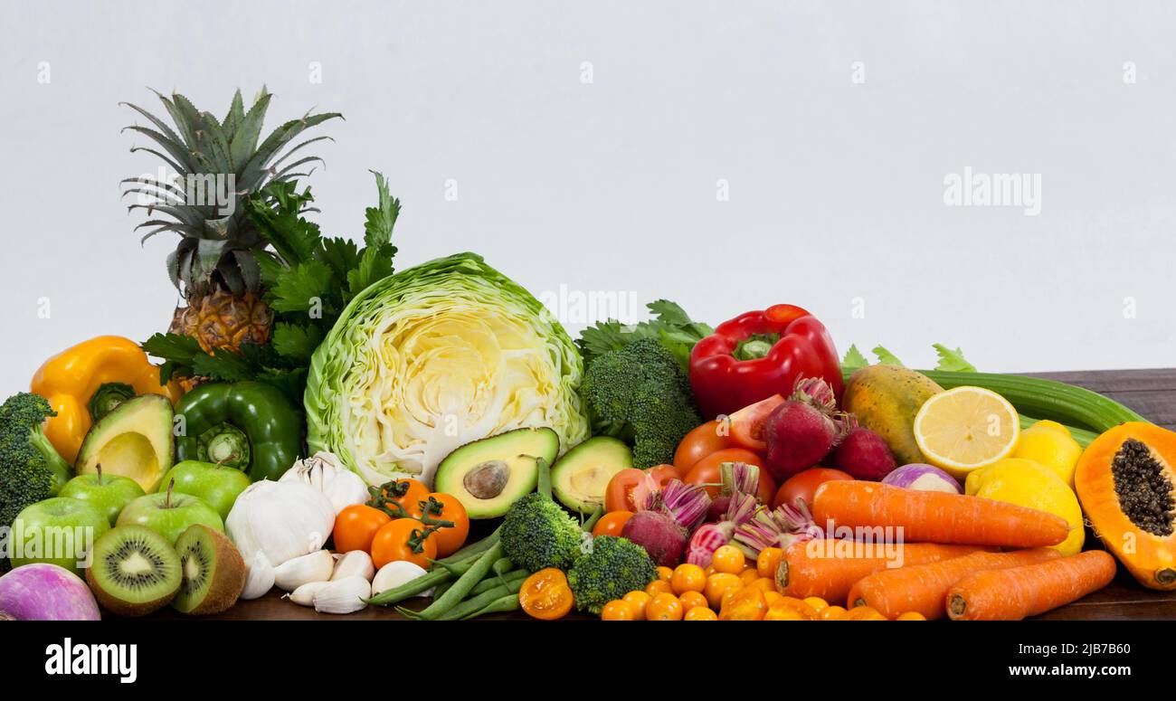 Image of fresh organic vegan food with fruit and vegetables Stock Photo ...