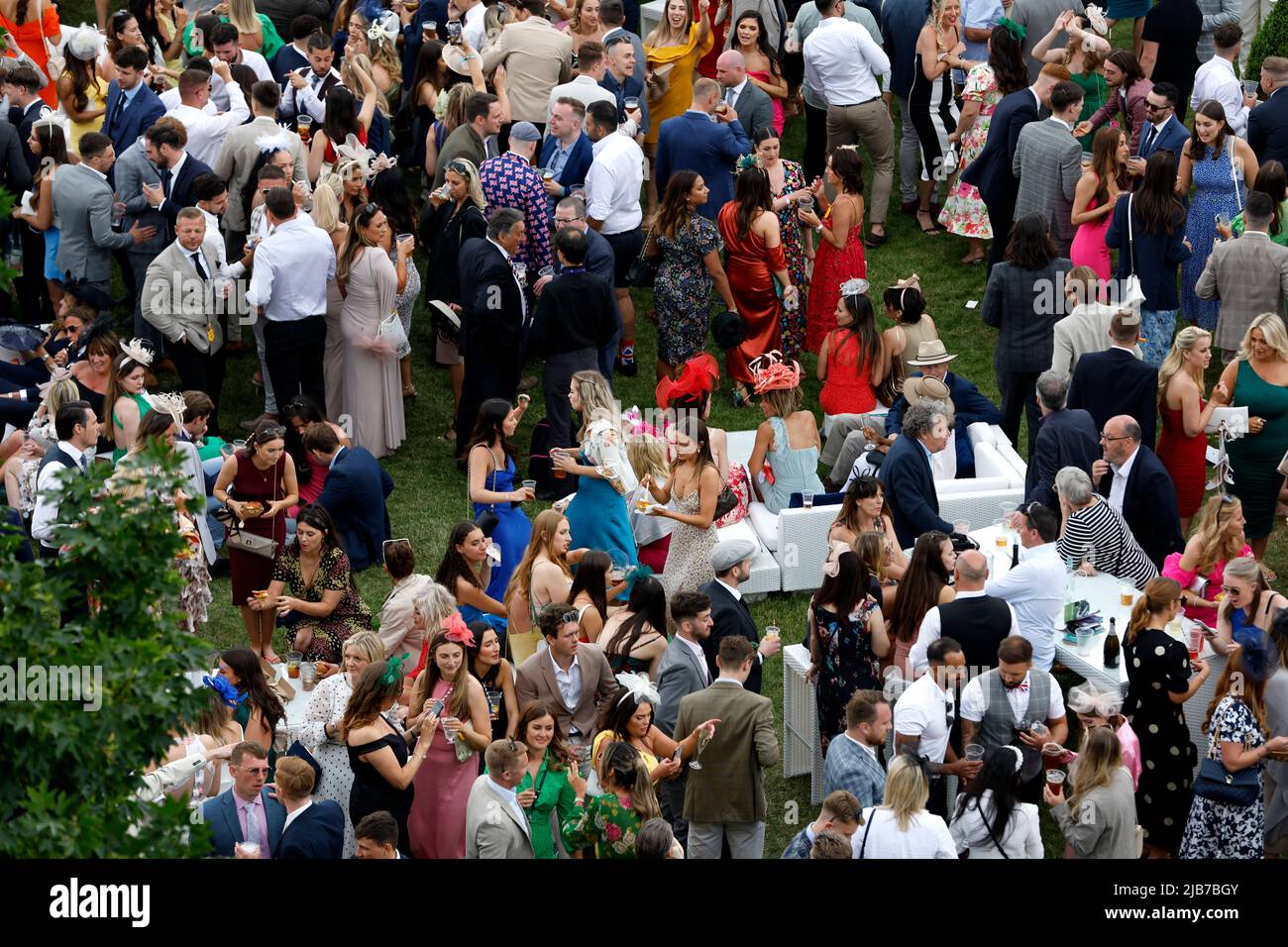 Racegoers in The Blossom Gardens on Ladies Day during the Cazoo Derby