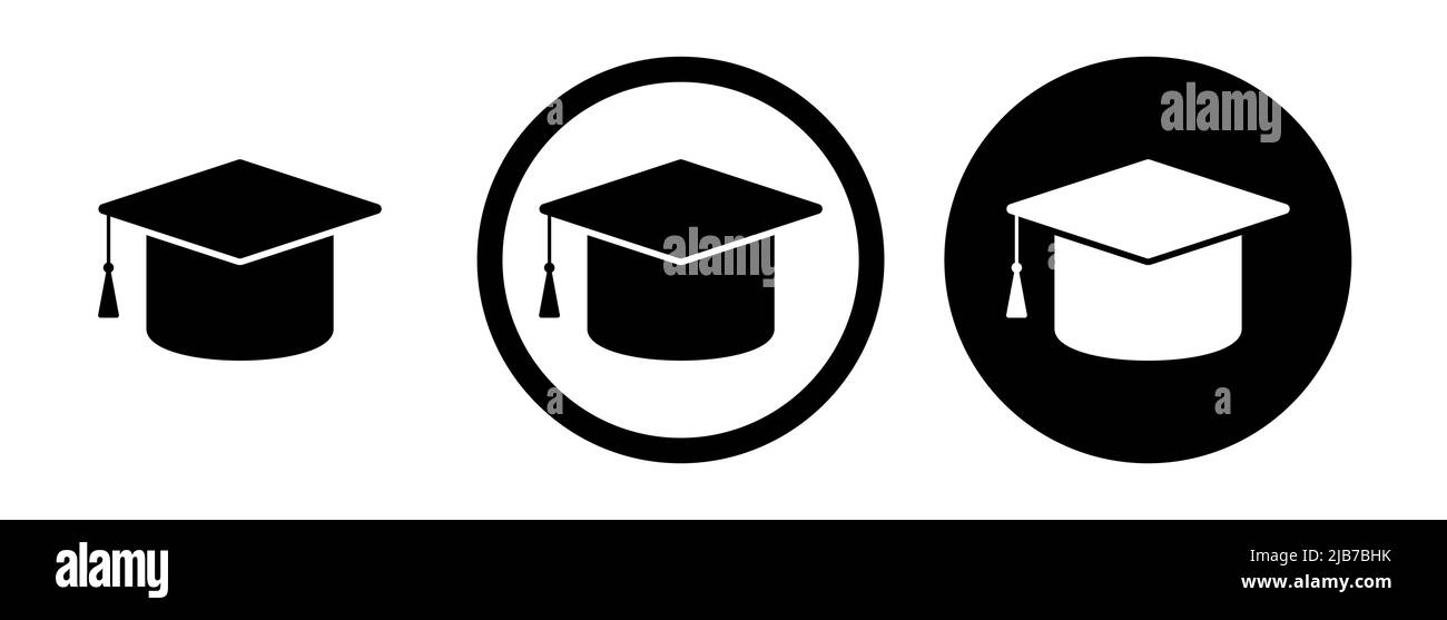 Set of education icons. Education icon isolated on white background. Vector illustration. Students cap icon set. Graduation cap icon set. Stock Vector