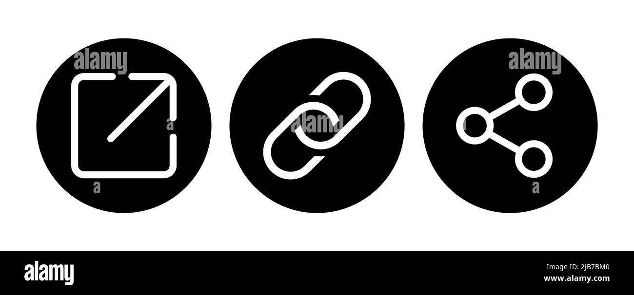 Link, share link, external link black icon set. Web design. Vector sign. Stock Vector