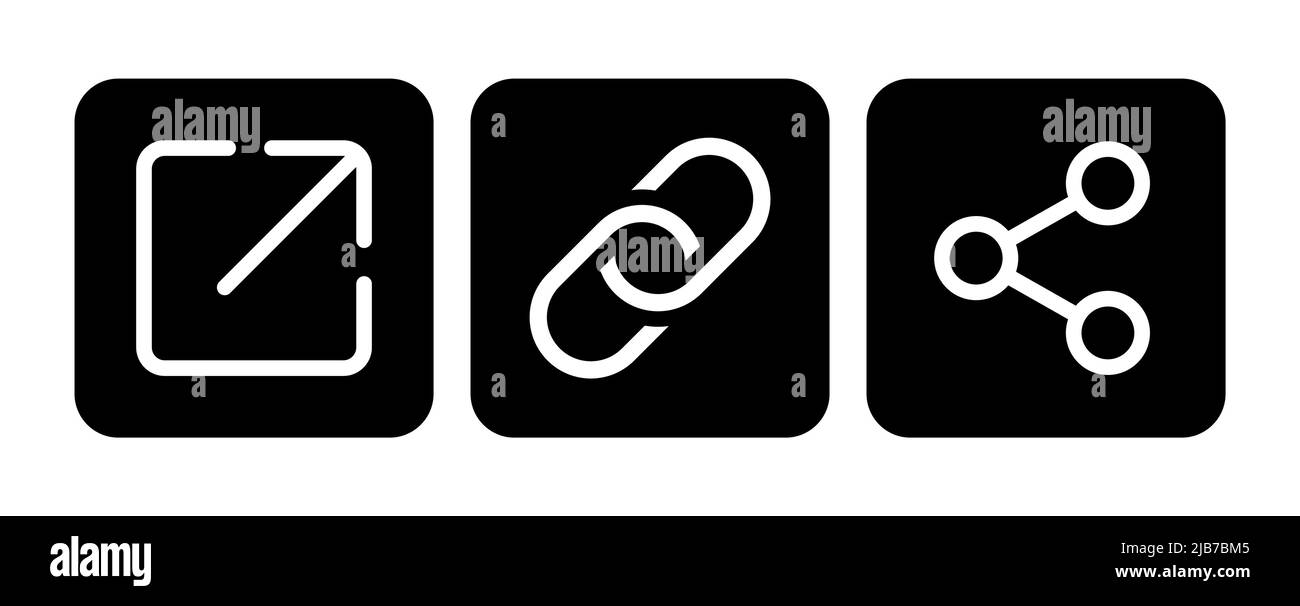 Link, share link, external link black icon set. Web design. Vector sign. Stock Vector