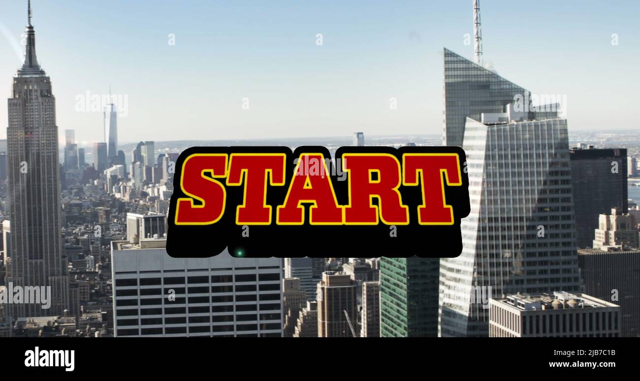 Image of start text over cityscape Stock Photo
