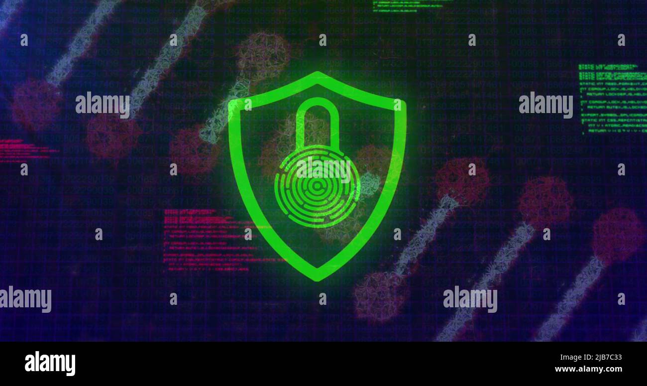 Red and green digital DNA padlock Stock Photo