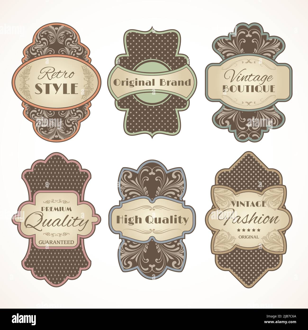 Retro style original brand vintage boutique labels set isolated vector