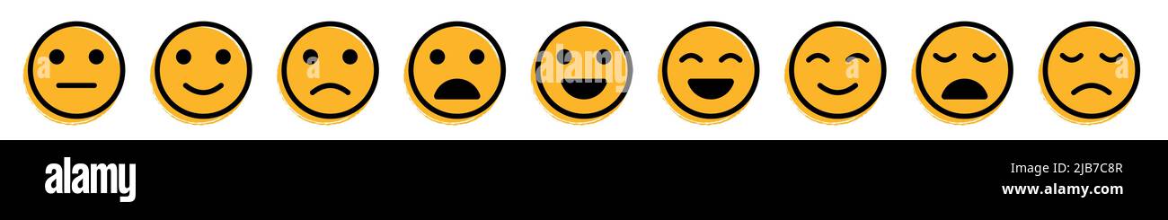 Set of emoticons, Basic emoticons face collection. Flat icon design. Stock Vector
