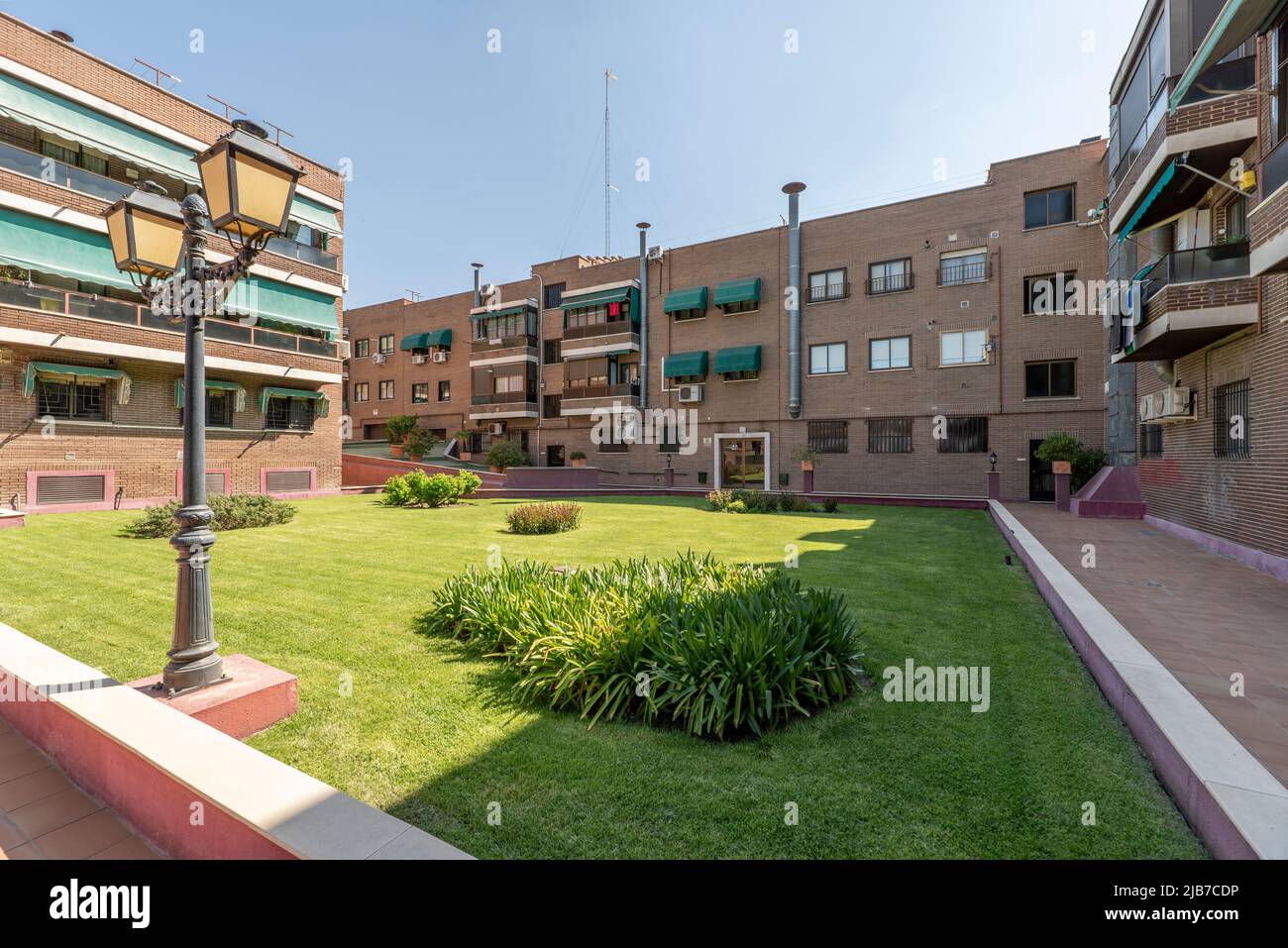 Image showcasing Interior gardens of an urban residential development with grass and ...