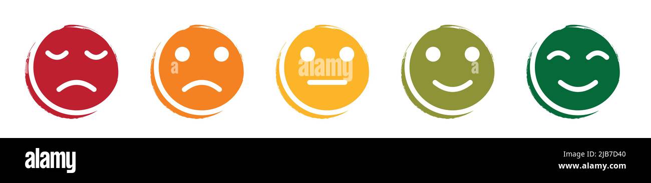 Set of rating emotion faces. Flat icon design. Set of smile emotions ...
