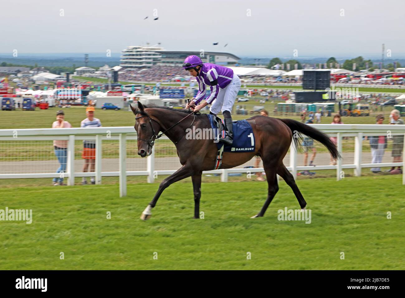 Epsom Downs, Surrey, England, UK. 3rd June, 2022. No1 High Definition ridden by Ryan Moore finished third in the Coronation Cup at Epsom Downs in Surrey, part of the Platinum Jubilee weekend celebrations for the 70 year reign of the British monarch Queen Elizabeth II. Credit: Julia Gavin/Alamy Live News Stock Photo