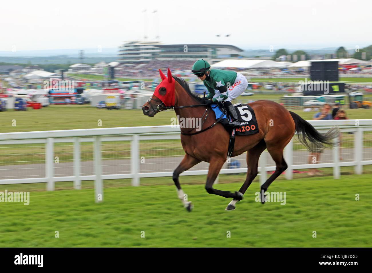 Epsom Downs, Surrey, England, UK. 3rd June, 2022. Female jockey Hollie Doyle on Nashwa, who placed third in the Oaks at Epsom Downs in Surrey, part of the Platinum Jubilee weekend celebrations for the 70 year reign of the British monarch Queen Elizabeth II. Credit: Julia Gavin/Alamy Live News Stock Photo